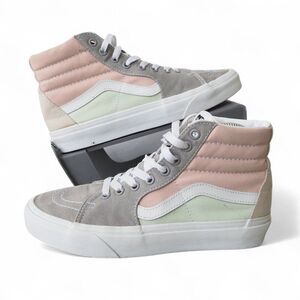 Vans Sk8-Hi Canvas Colorblock Skate Shoes "Grey / Pink / Green" Women's 8